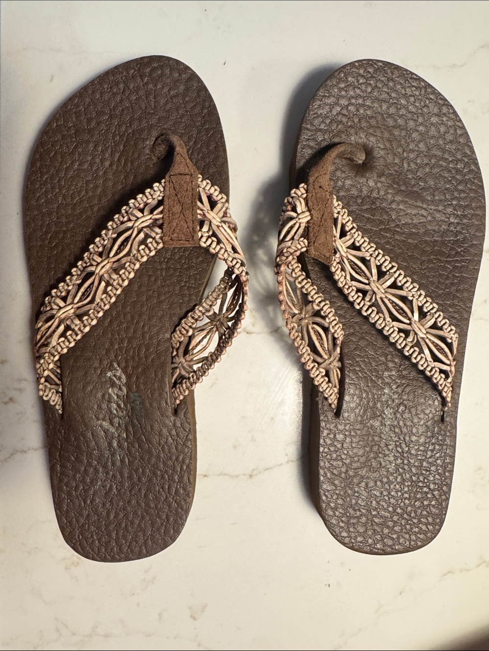 Skechers Brown Women’s Braided Bead Flip-Flop Sandals
